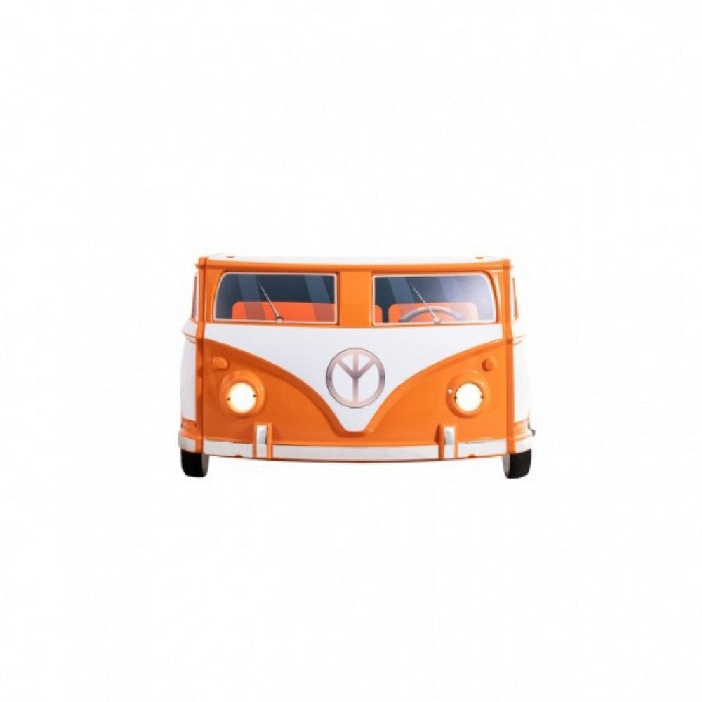 Xiel Bus Twin Bed | Peace Sign | LED Lights and Sound Effects | Orange BM333623