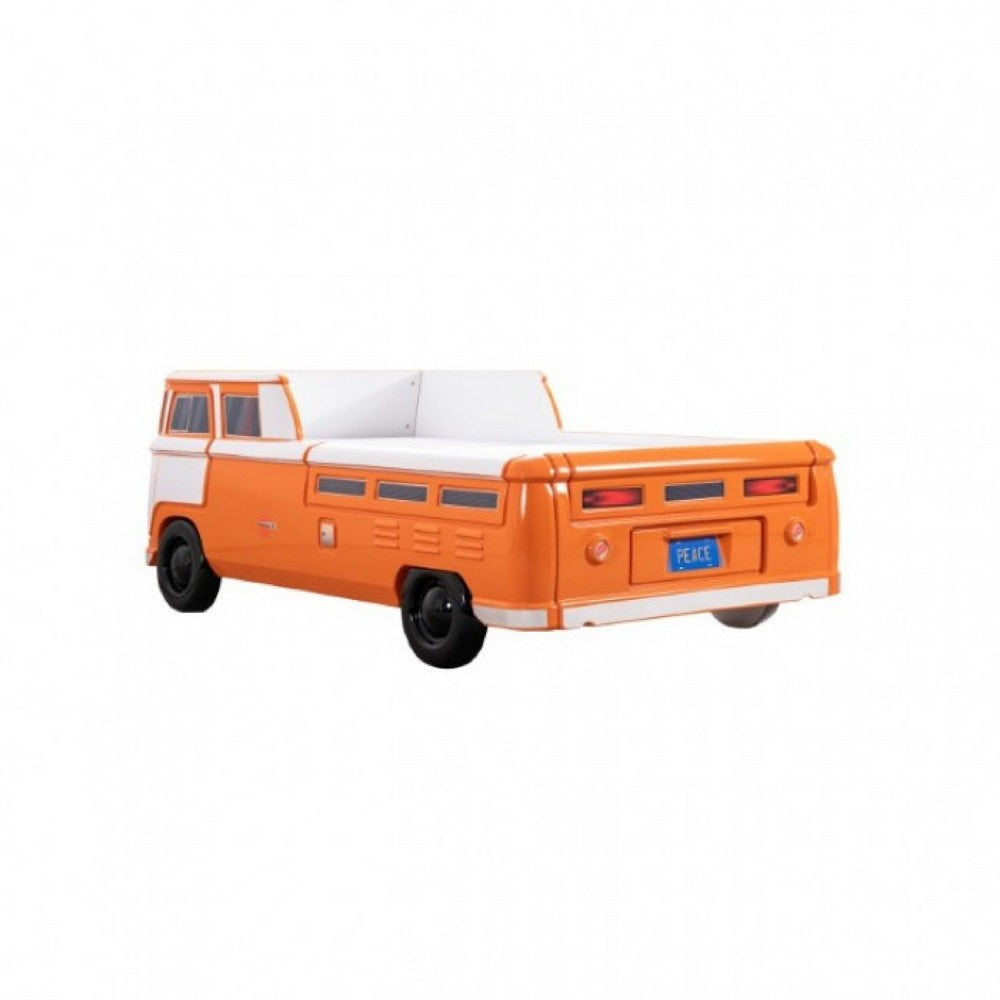Xiel Bus Twin Bed | Peace Sign | LED Lights and Sound Effects | Orange BM333623