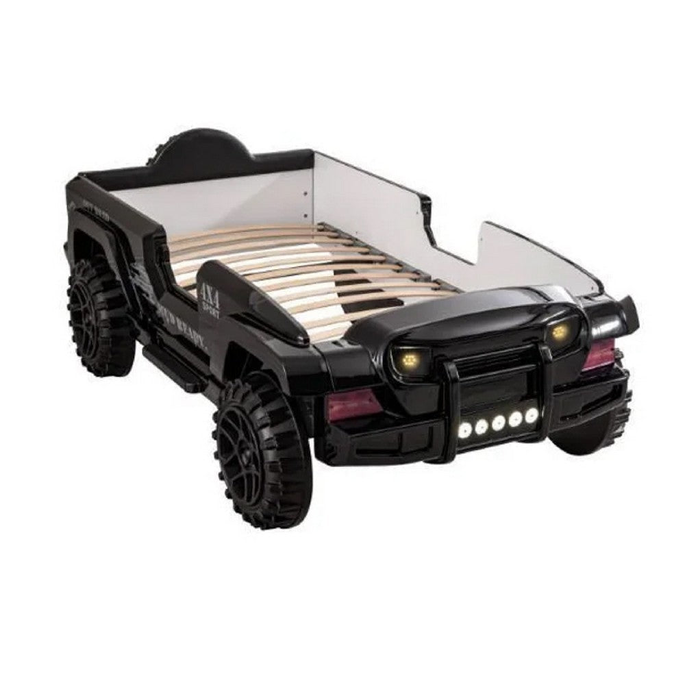 Randy SUV Twin Bed with Lights and Sound Effects | Black Faux Leather