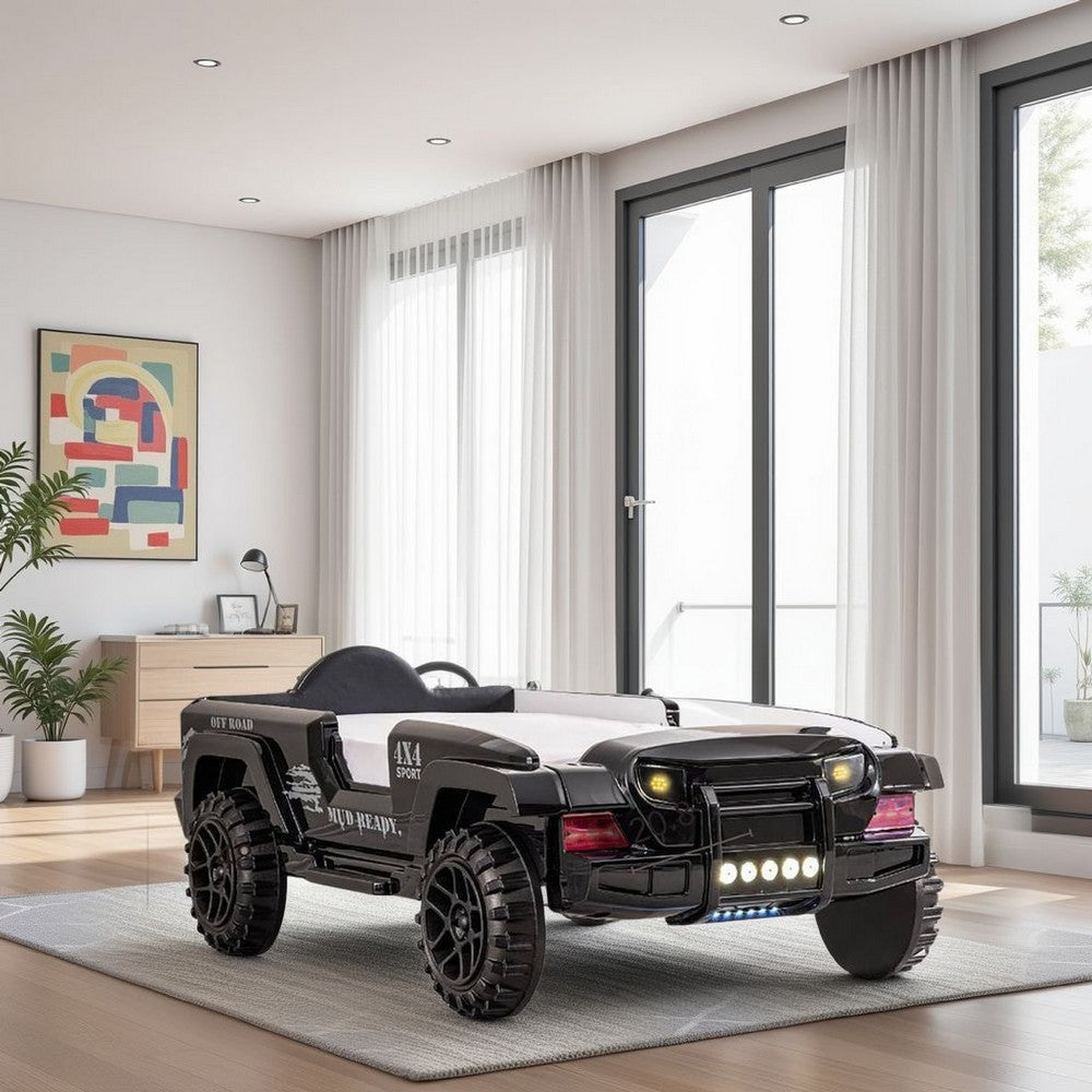Randy SUV Twin Bed with Lights and Sound Effects | Black Faux Leather