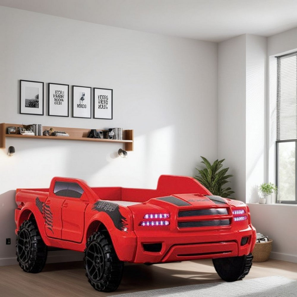 Tonie Truck Twin Bed | Interactive Lights and Sound Effects | Red ABS