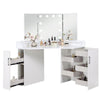 Laura Vanity Desk Set | 3 Panel Mirror | 10 Light Bulbs | White Wood BM333629