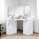 Laura Vanity Desk Set | 3 Panel Mirror | 10 Light Bulbs | White Wood