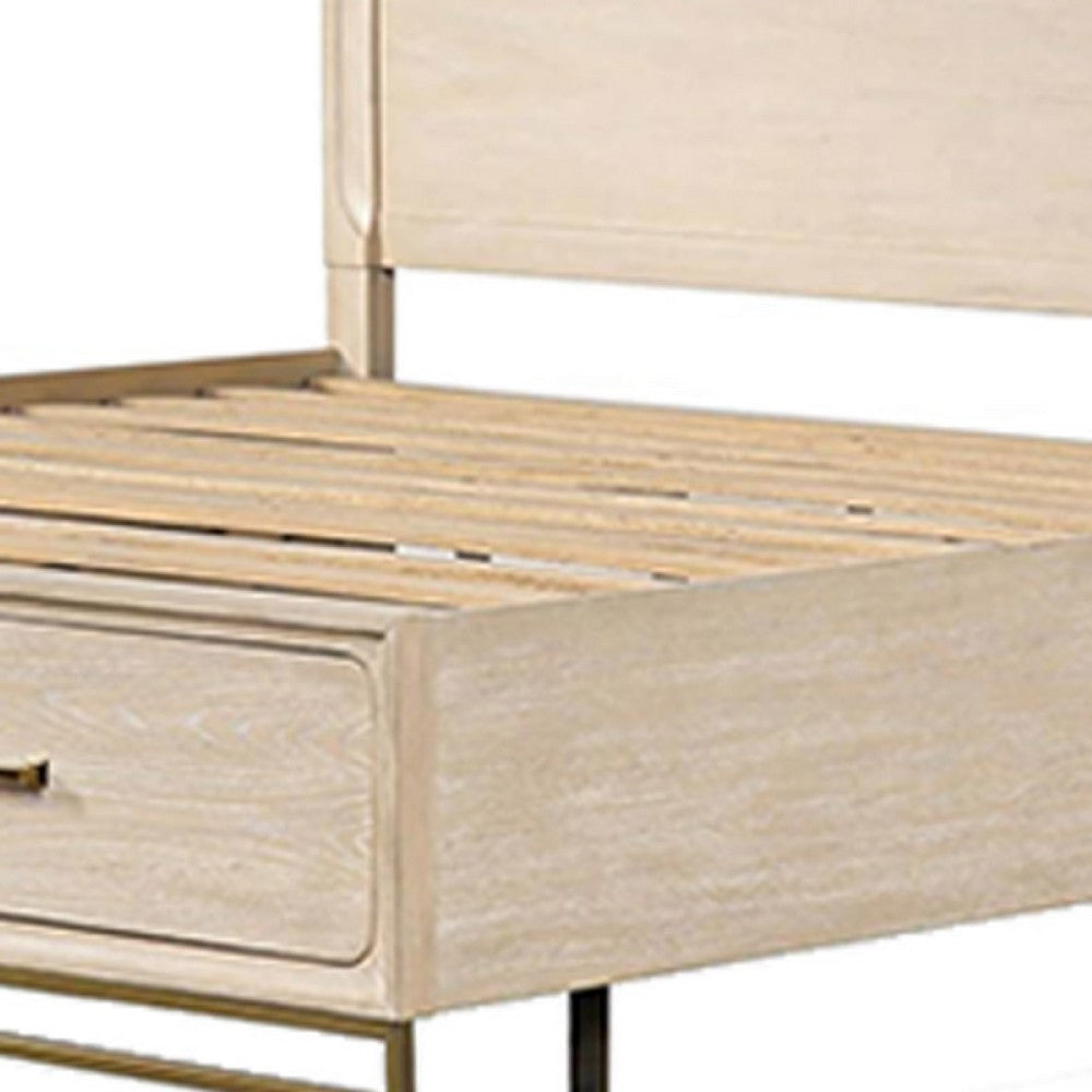 Rozie King Bed | Footboard Storage Drawers | Light Oak Brown Wood