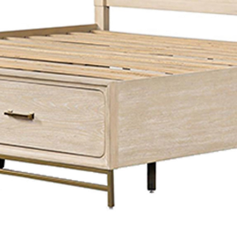 Rozie King Bed | Footboard Storage Drawers | Light Oak Brown Wood