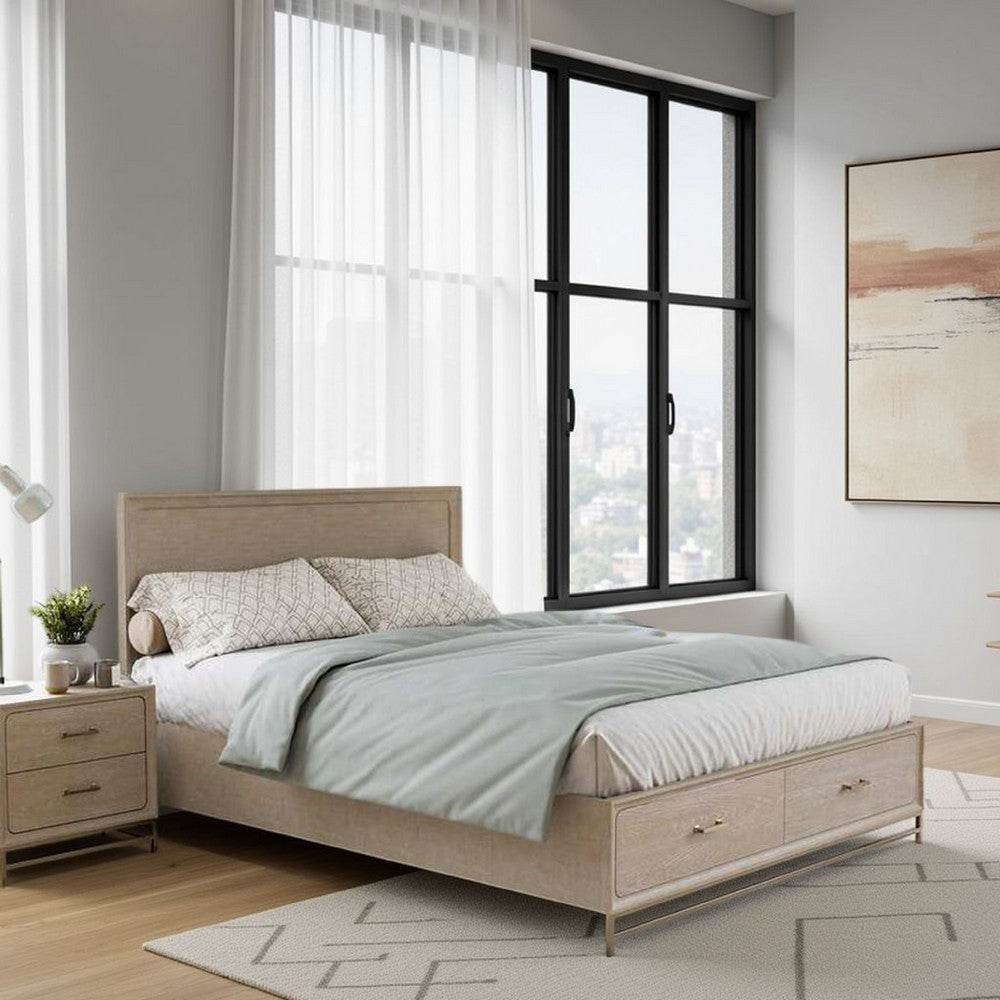 Rozie King Bed | Footboard Storage Drawers | Light Oak Brown Wood