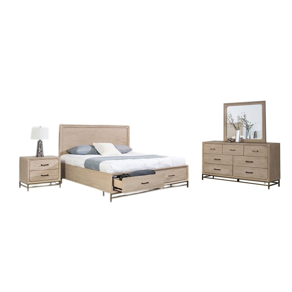 Rozie 4pc Queen Bedroom Set with Mirror and Dresser | Light Oak Brown BM333631