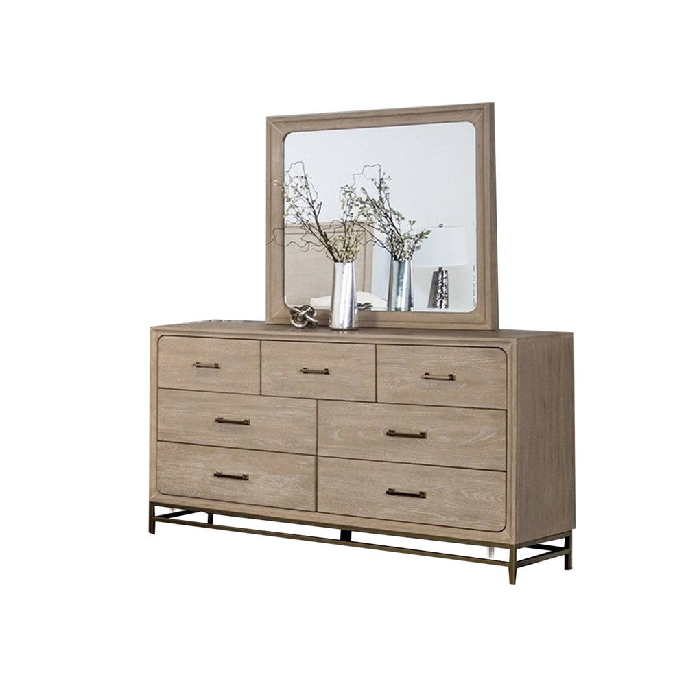 Rozie 4pc Queen Bedroom Set with Mirror and Dresser | Light Oak Brown BM333631