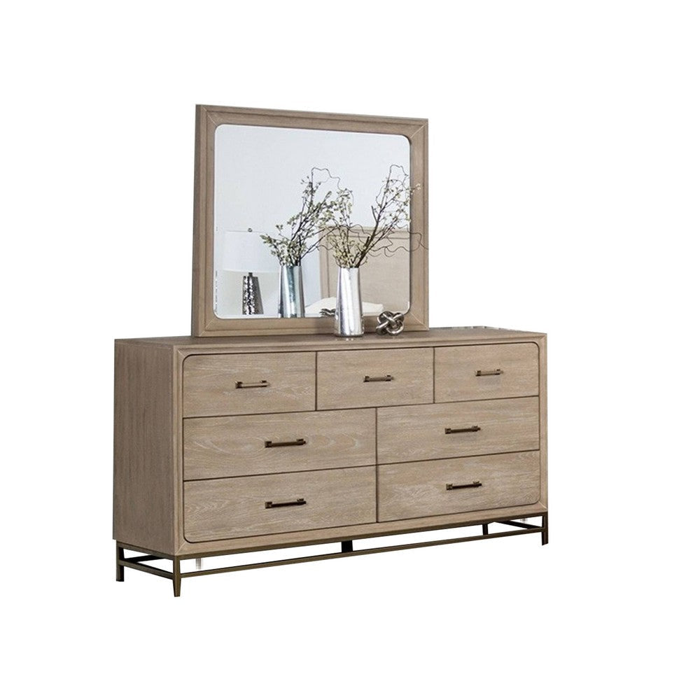 Rozie 4pc Queen Bedroom Set with Mirror and Dresser | Light Oak Brown BM333631