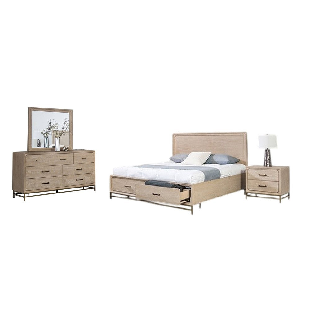 Rozie 4pc Queen Bedroom Set with Mirror and Dresser | Light Oak Brown