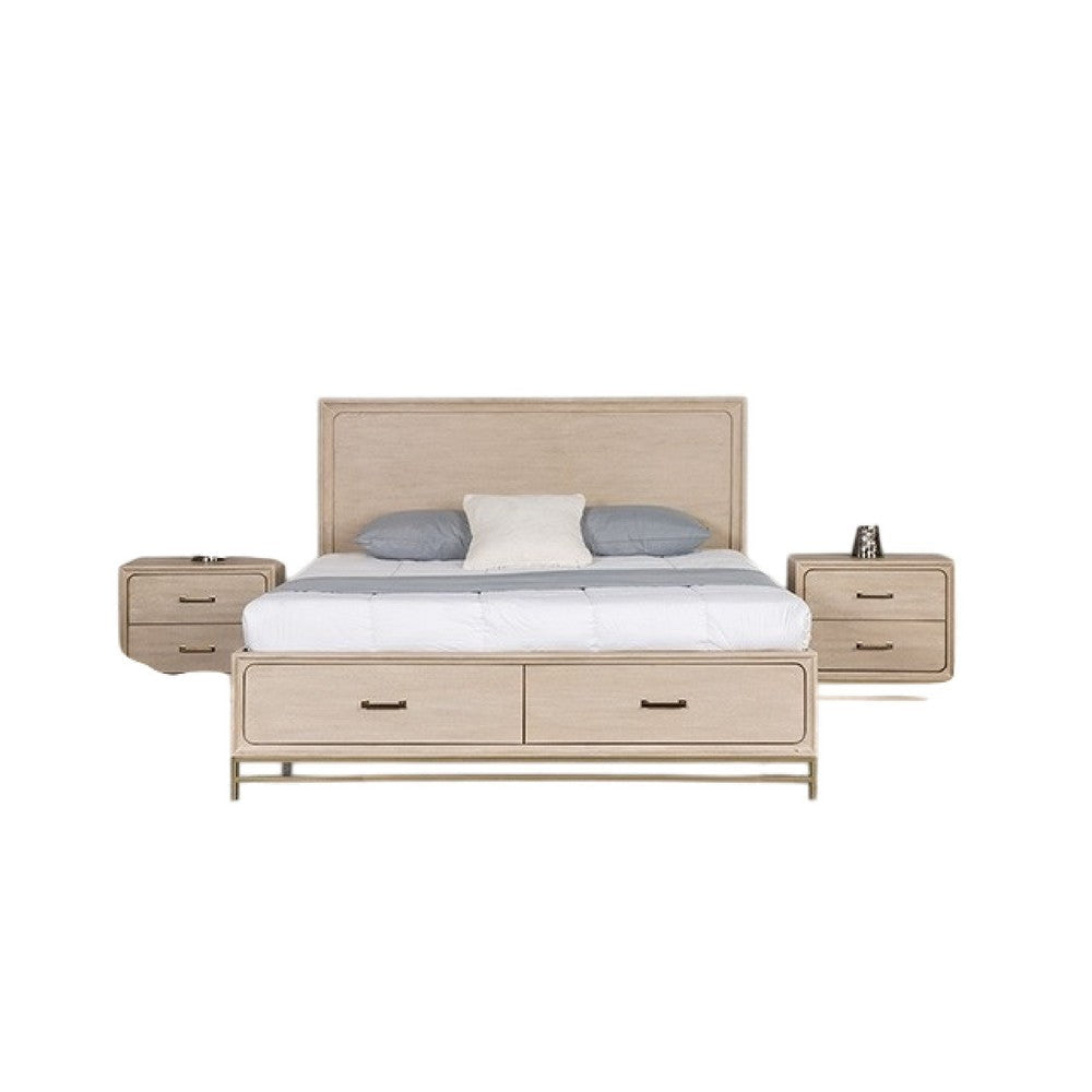 Rozie 5pc Queen Bedroom Set | Mirror | 2 Nightstand | Light Oak Brown BM333632
