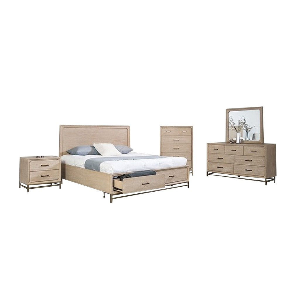 Rozie 5pc Queen Bedroom Set | Mirror | 2 Nightstand | Light Oak Brown BM333632