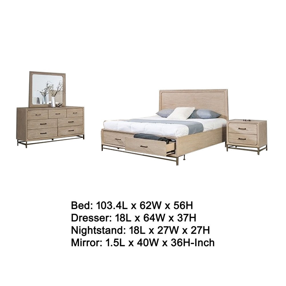 Rozie 5pc Queen Bedroom Set | Mirror | 2 Nightstand | Light Oak Brown BM333632
