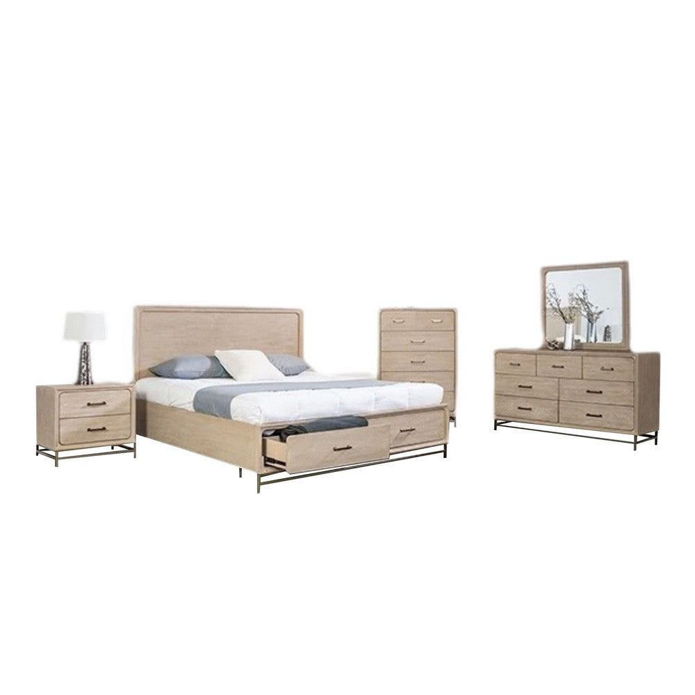 Rozie 5pc Queen Bedroom Set | Chest and Nightstand | Light Oak Brown BM333633