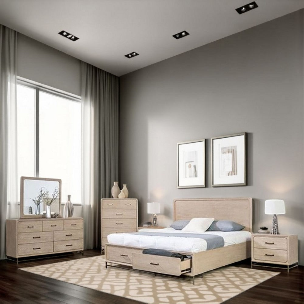 Rozie 5pc Queen Bedroom Set | Chest and Nightstand | Light Oak Brown