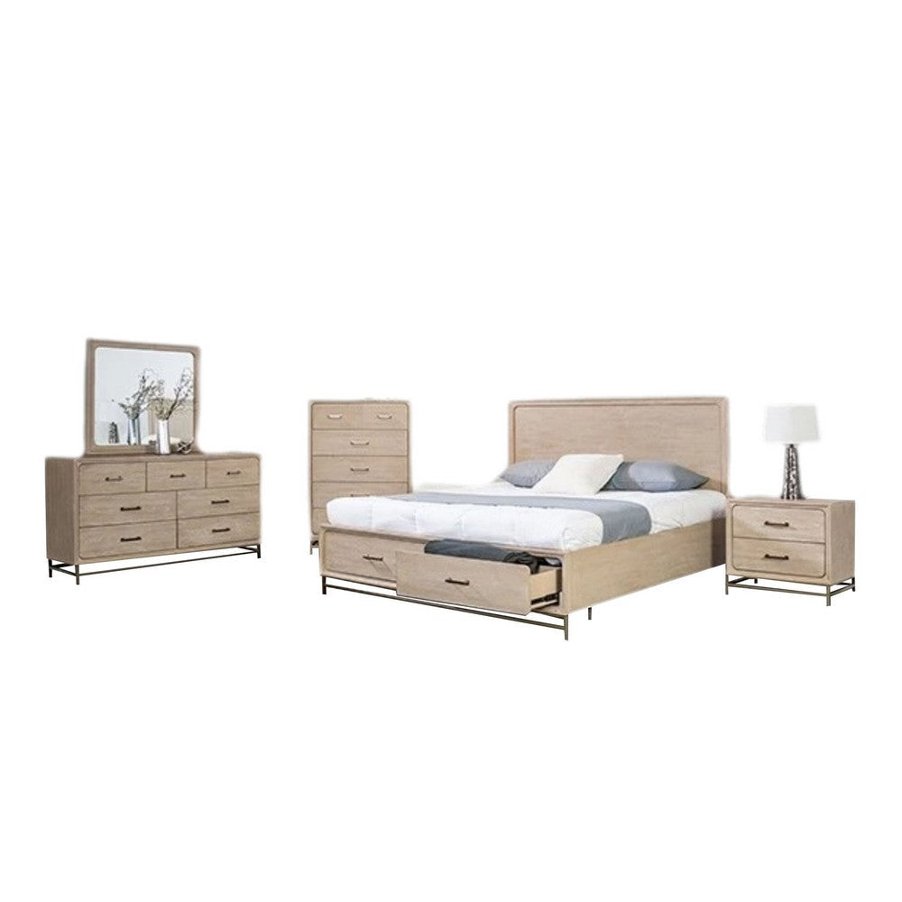 Rozie 5pc Queen Bedroom Set | Chest and Nightstand | Light Oak Brown 