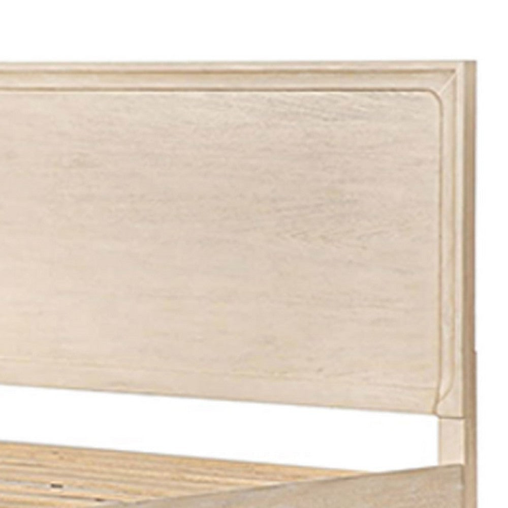 Rozie Queen Bed | Footboard Storage Drawers | Light Brown Solid Wood