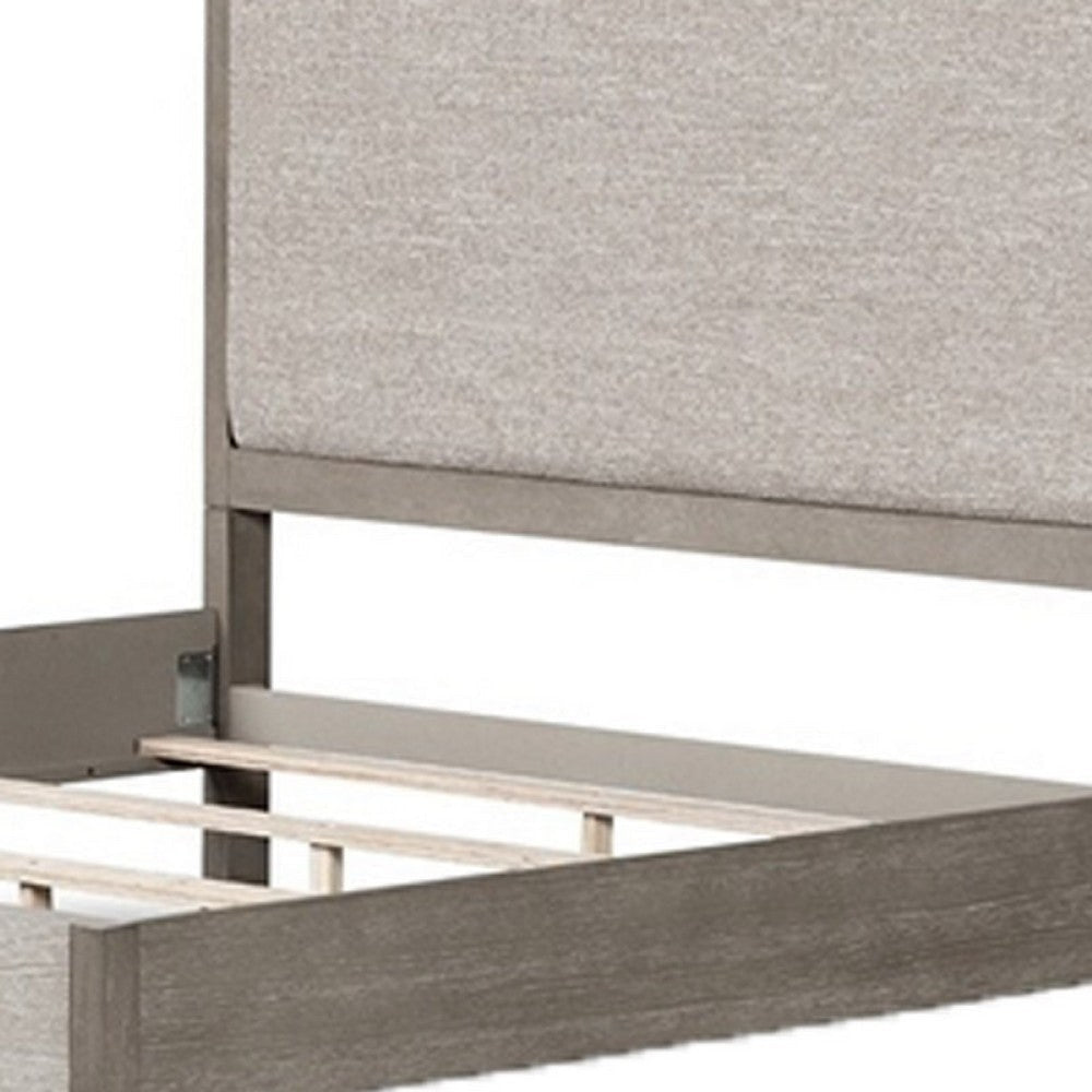 Rizvi King Bed | Upholstered Headboard | Beveled Mirror | Gray Wood BM333635
