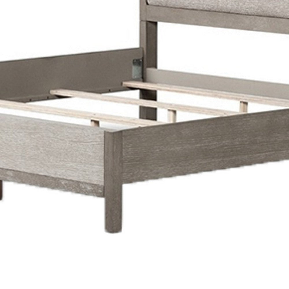 Rizvi King Bed | Upholstered Headboard | Beveled Mirror | Gray Wood BM333635