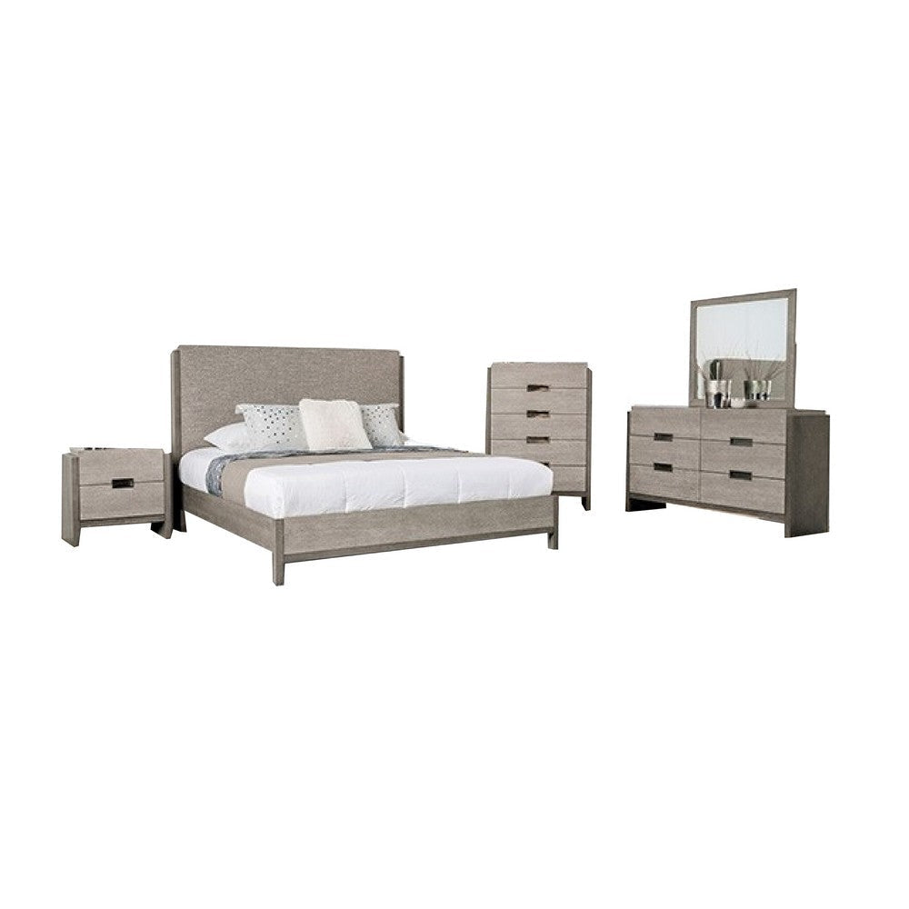Rizvi 4pc Queen Bedroom Set | Beveled Mirror | Dresser | Gray Wood BM333636