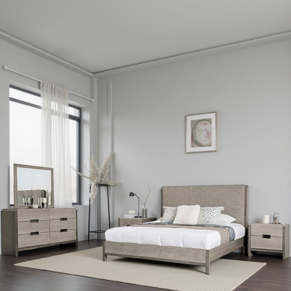 Rizvi 4pc Queen Bedroom Set | Beveled Mirror | Dresser | Gray Wood