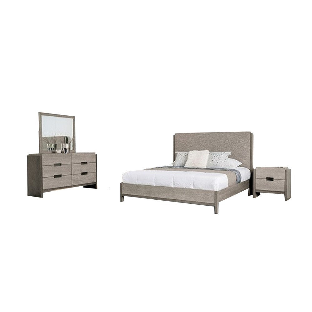 Rizvi 4pc Queen Bedroom Set | Beveled Mirror | Dresser | Gray Wood