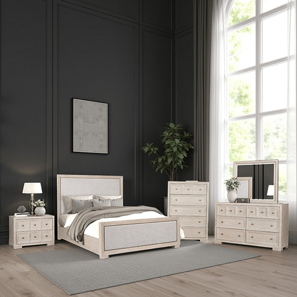 Rizvi 5pc Queen Bedroom Set | 2 Nightstands | Mirror | Gray Solid Wood