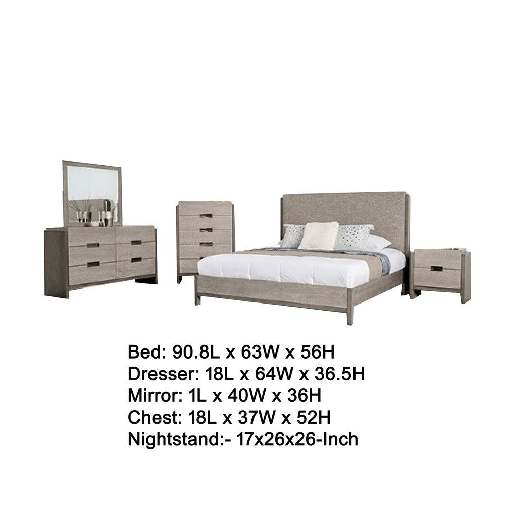 Rizvi 5pc Queen Bedroom Set | Nightstand and Chest | Gray Solid Wood BM333638