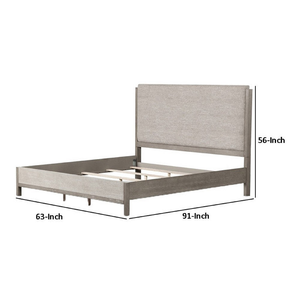 Rizvi Queen Size Bed | Upholstered Headboard | Gray | Solid Wood BM333639