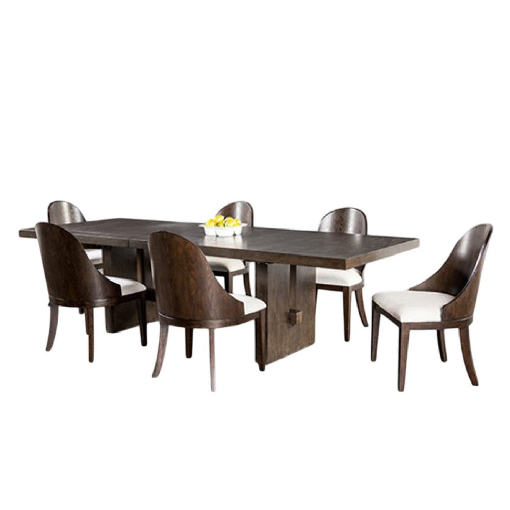 Mordy 7pc Dining Table Set | 72-90" Expandable Leaf | 6 Curved Chairs