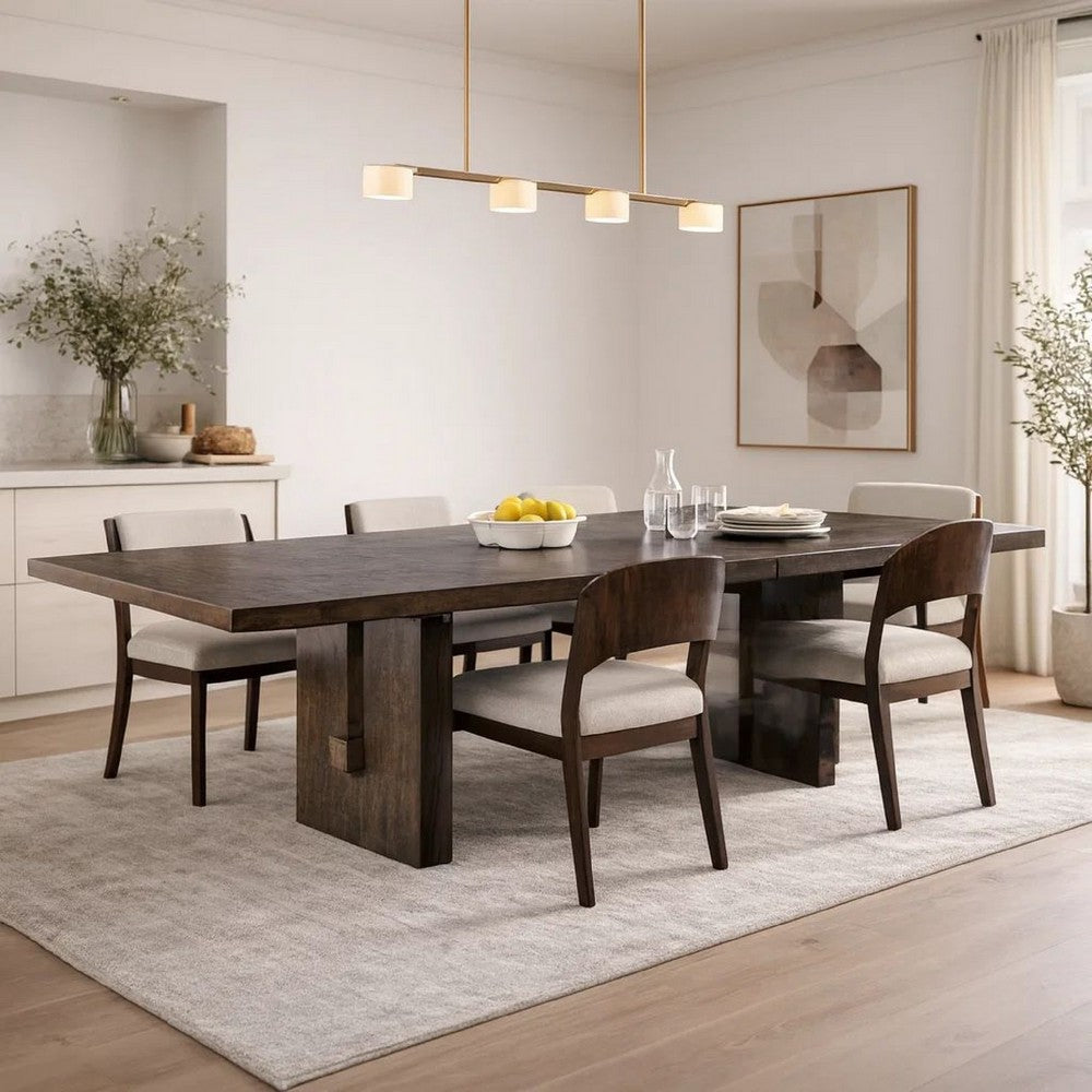 Mordy Dining Table, Walnut Brown Solid Wood 90-108 Inch Expandable Leaf