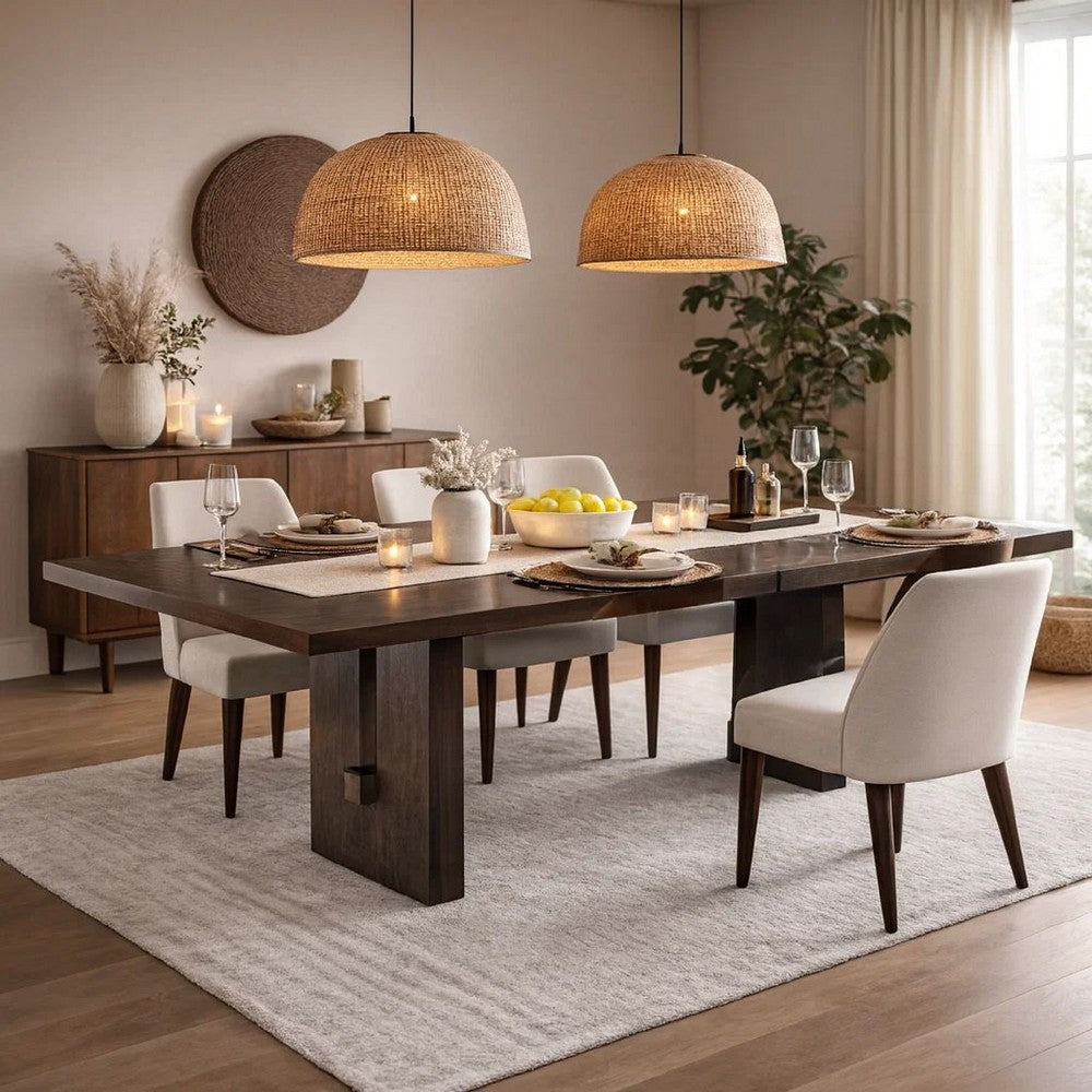 Mordy Dining Table, Walnut Brown Solid Wood 90-108 Inch Expandable Leaf