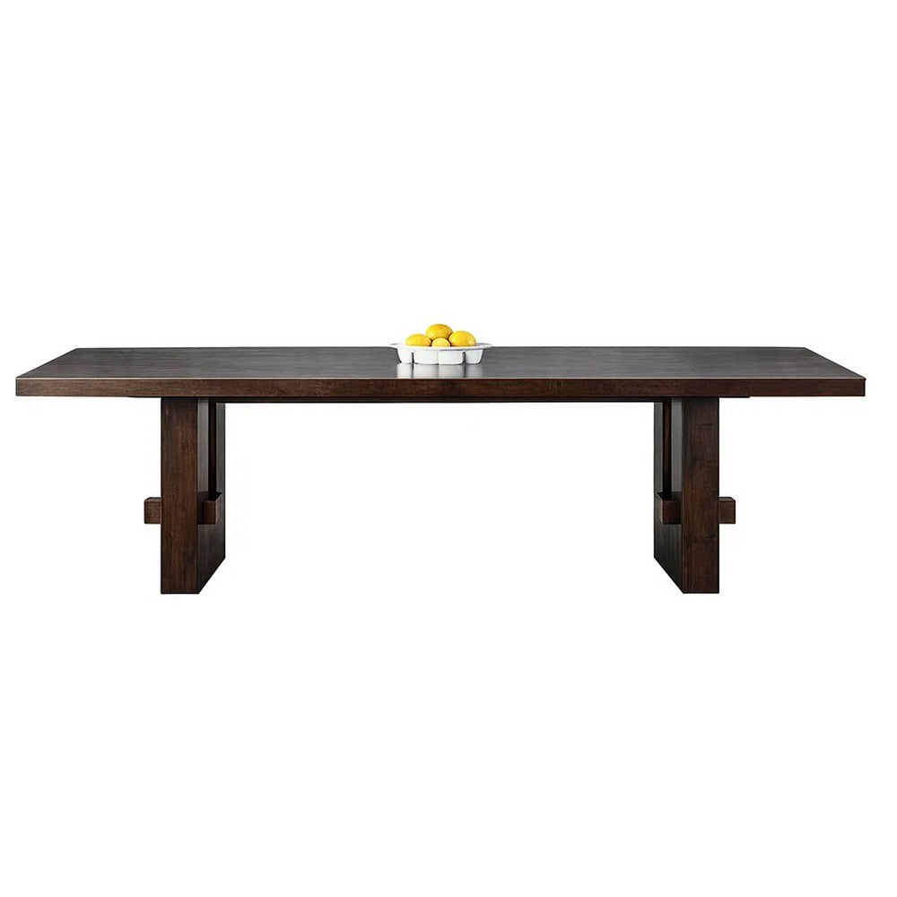 Mordy Dining Table, Walnut Brown Solid Wood 90-108 Inch Expandable Leaf