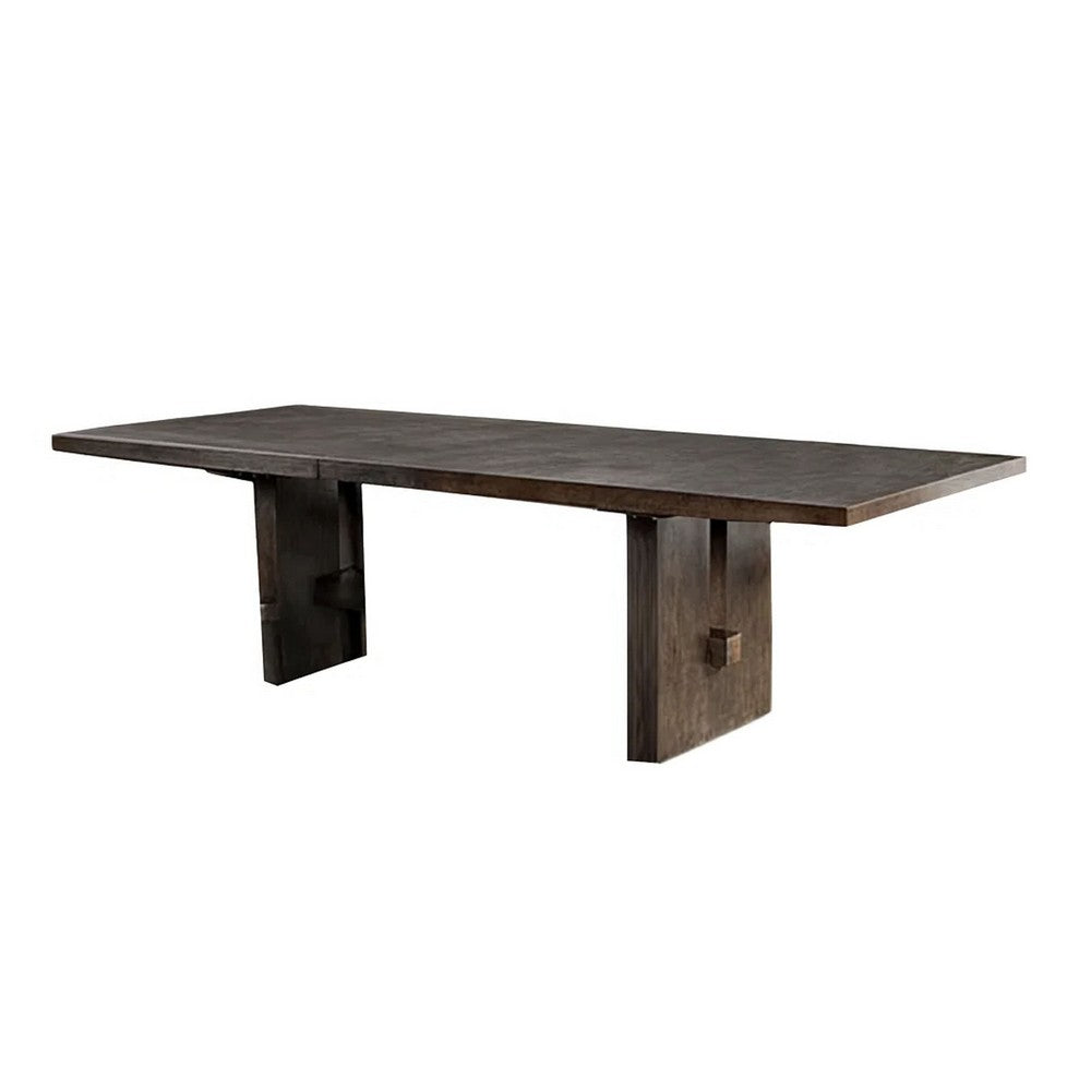 Mordy Dining Table, Walnut Brown Solid Wood 90-108 Inch Expandable Leaf