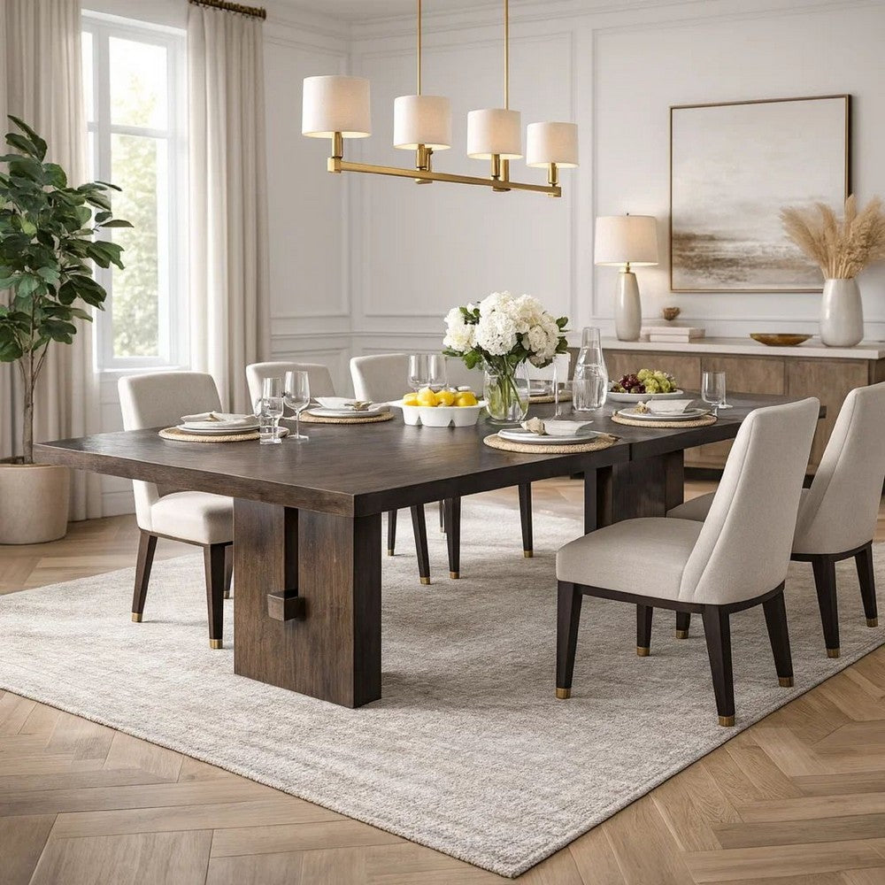 Mordy Dining Table, Walnut Brown Solid Wood 90-108 Inch Expandable Leaf