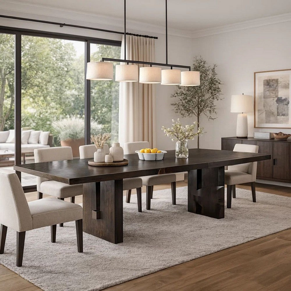 Mordy Dining Table, Walnut Brown Solid Wood 90-108 Inch Expandable Leaf