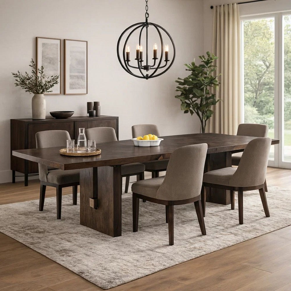 Mordy Dining Table, Walnut Brown Solid Wood 90-108 Inch Expandable Leaf