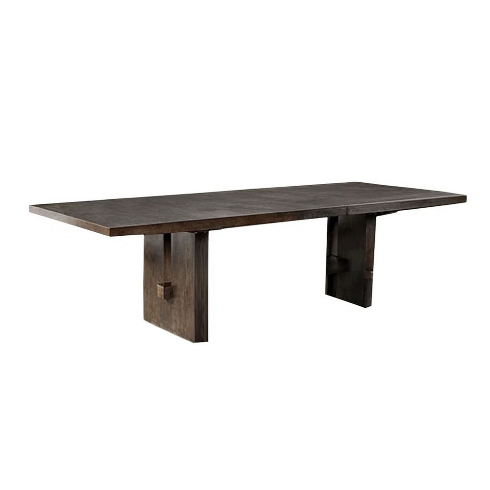 Mordy Dining Table, Walnut Brown Solid Wood 90-108 Inch Expandable Leaf