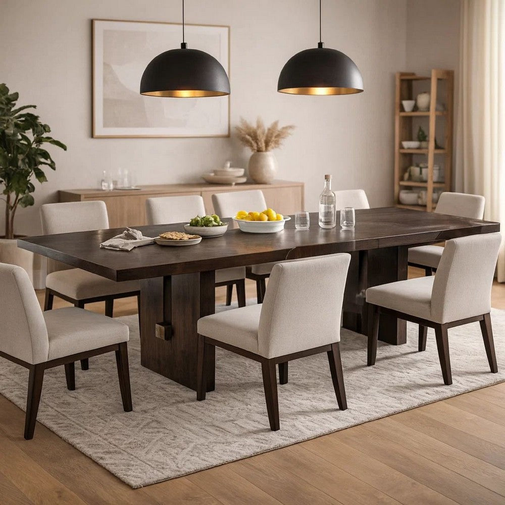 Mordy Dining Table, Walnut Brown Solid Wood 90-108 Inch Expandable Leaf
