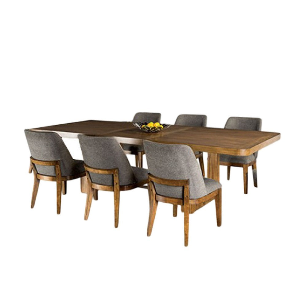 Ramie 7pc Dining Table Set | 84-102" Expandable Leaf | 6 Gray Chairs