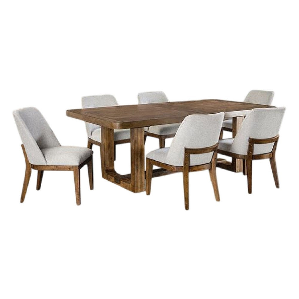 Ramie 7pc Dining Table Set | 84-102’’ Expandable Leaf | 6 White Chair