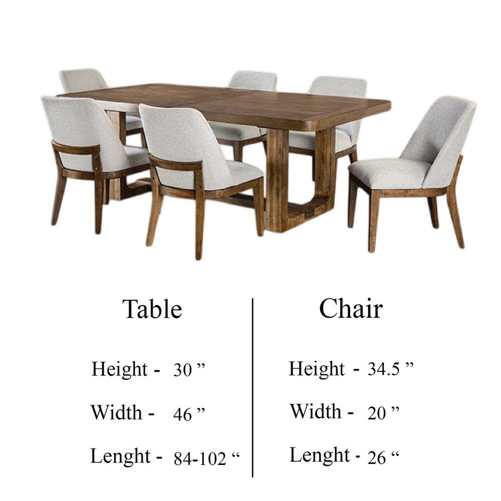 Ramie 7pc Dining Table Set | 84-102" Expandable Leaf | 6 White Chair