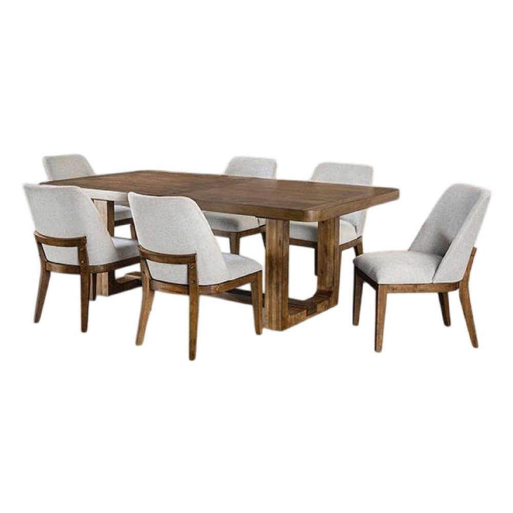 Ramie 7pc Dining Table Set | 84-102" Expandable Leaf | 6 White Chair