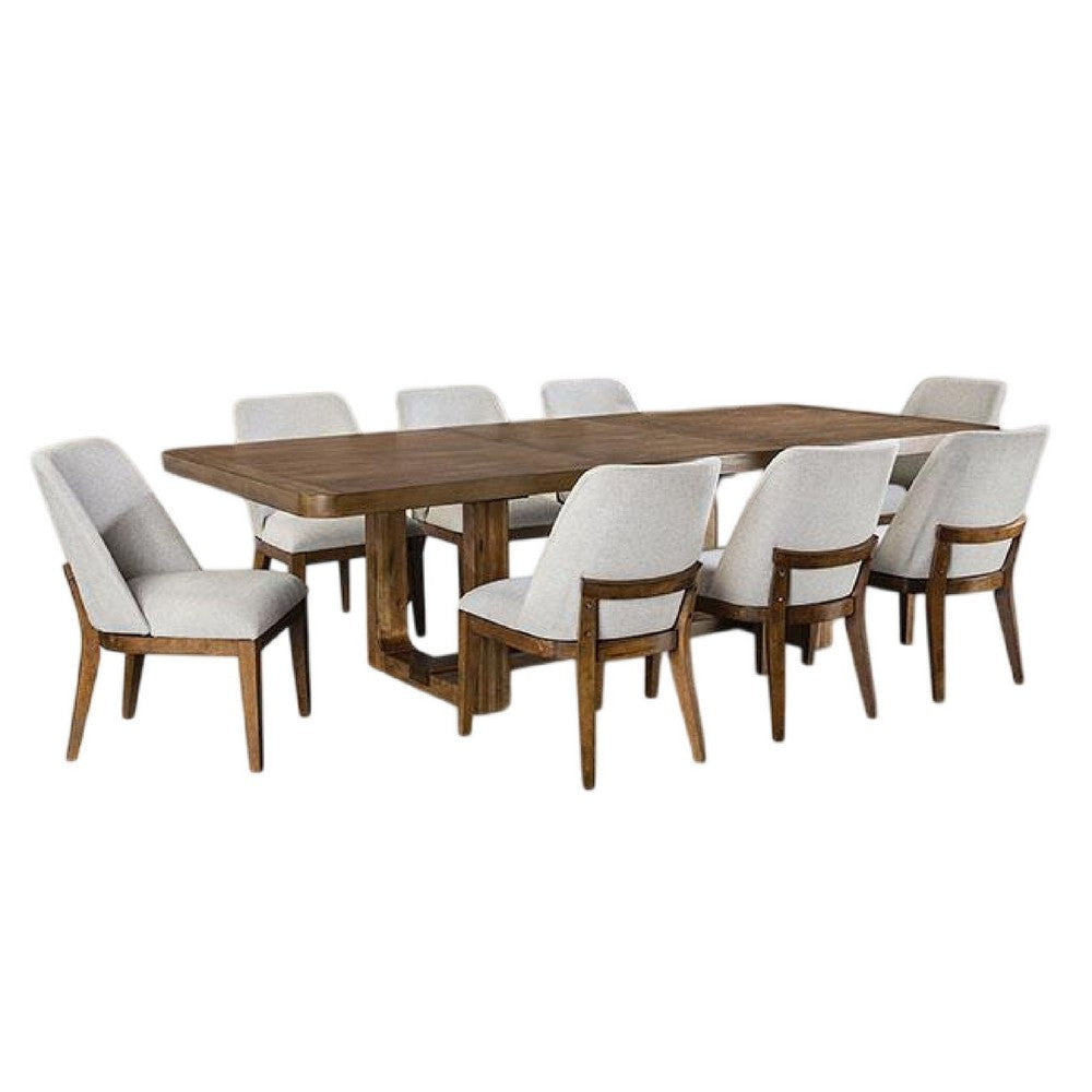 Ramie 9pc Dining Table Set | 84-102’’ Expandable Leaf | 8 White Chair