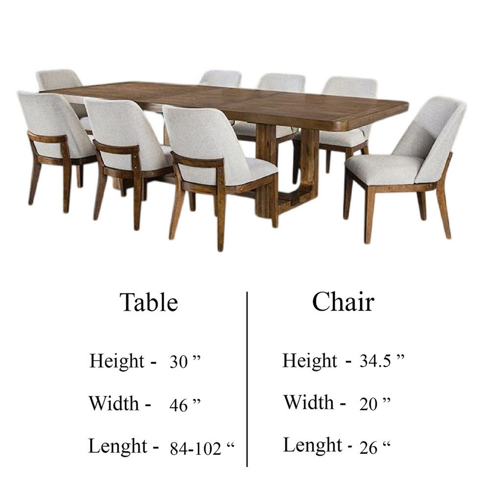 Ramie 9pc Dining Table Set | 84-102" Expandable Leaf | 8 White Chair