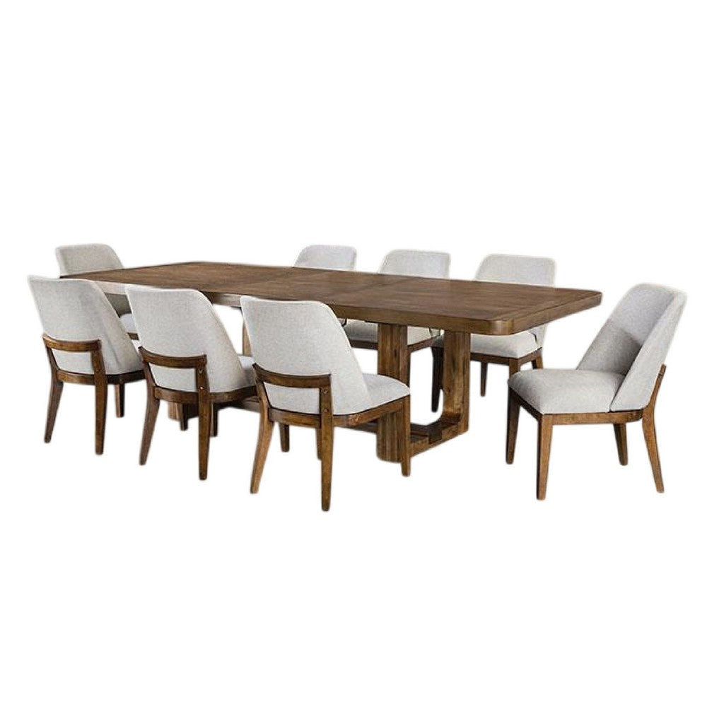 Ramie 9pc Dining Table Set | 84-102" Expandable Leaf | 8 White Chair