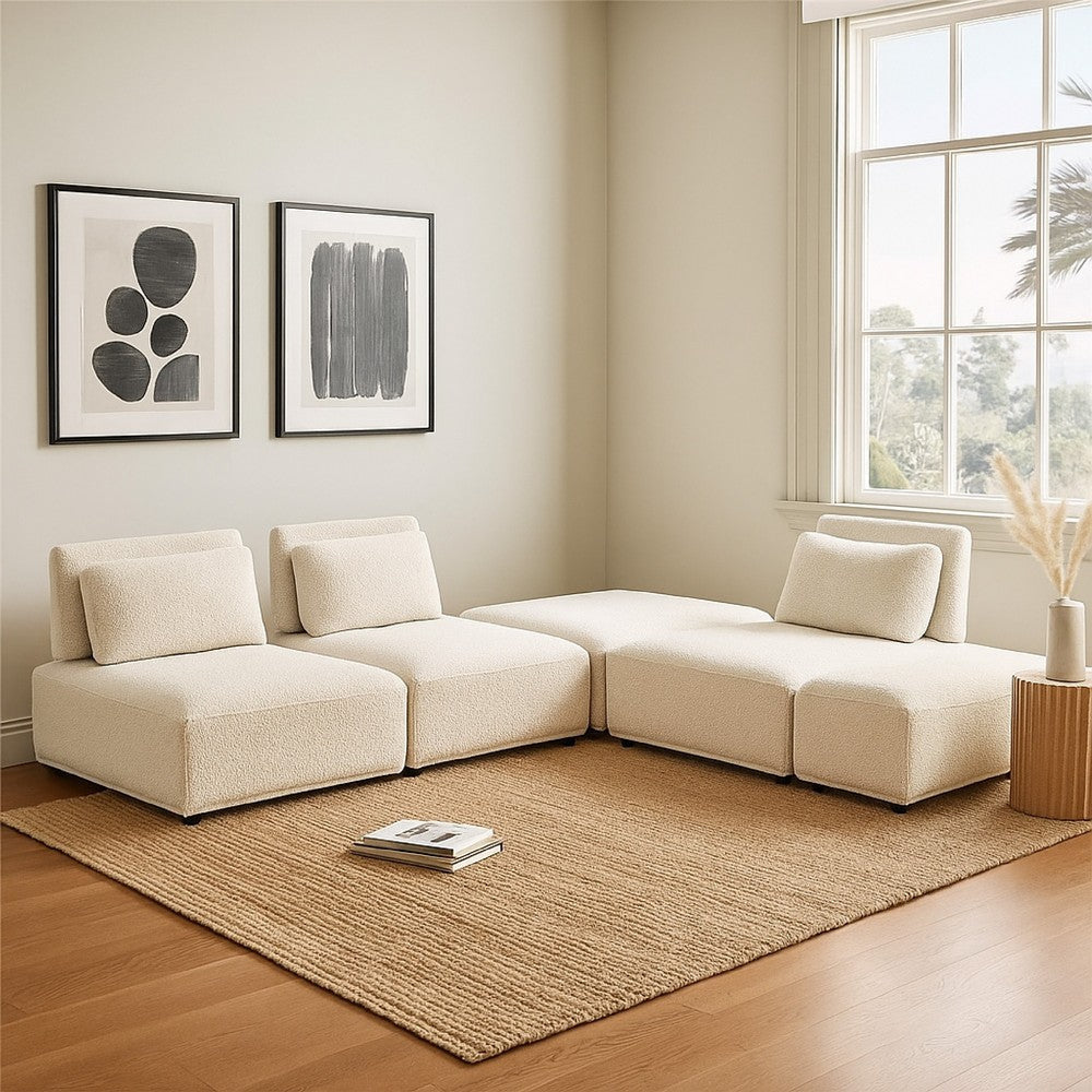 Stavan Modular L Sectional Sofa | Light Gray Boucle | Adjustable Back