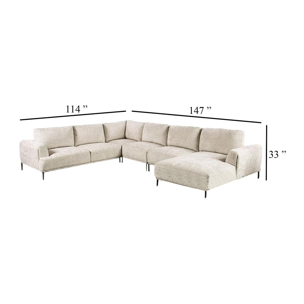 Batty J Sectional Sofa | Light Brown Chenille 147’’ | Adjustable Back BM333693