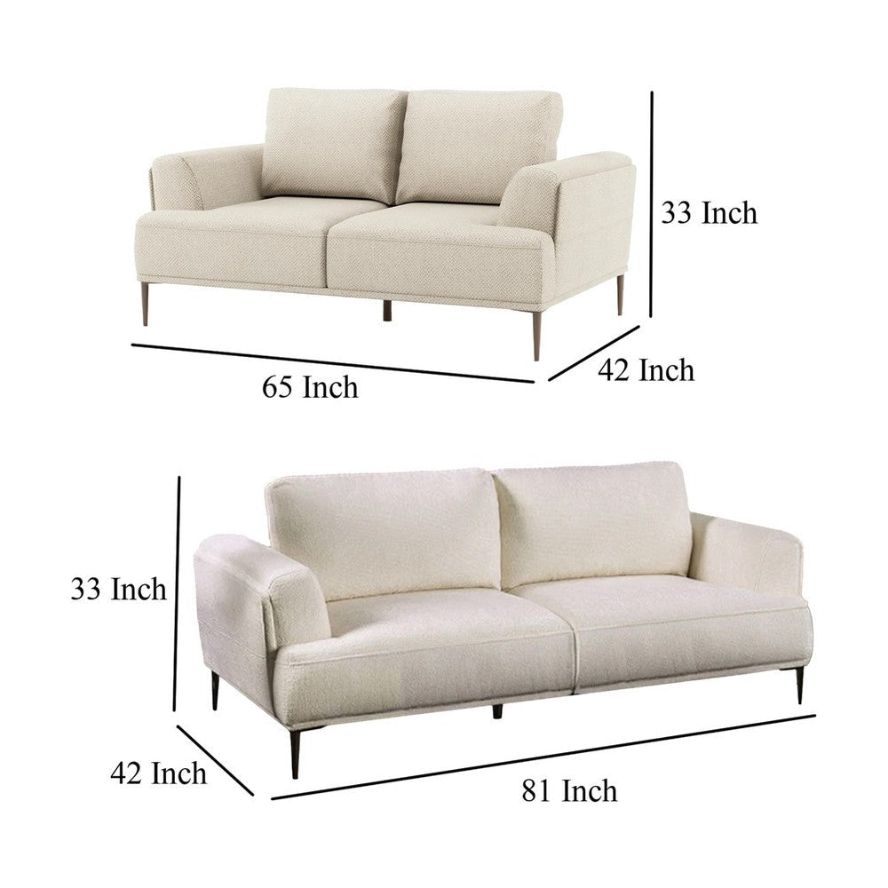 Batty Sofa and Loveseat Set | Modern White Chenille | Adjustable Back BM333697