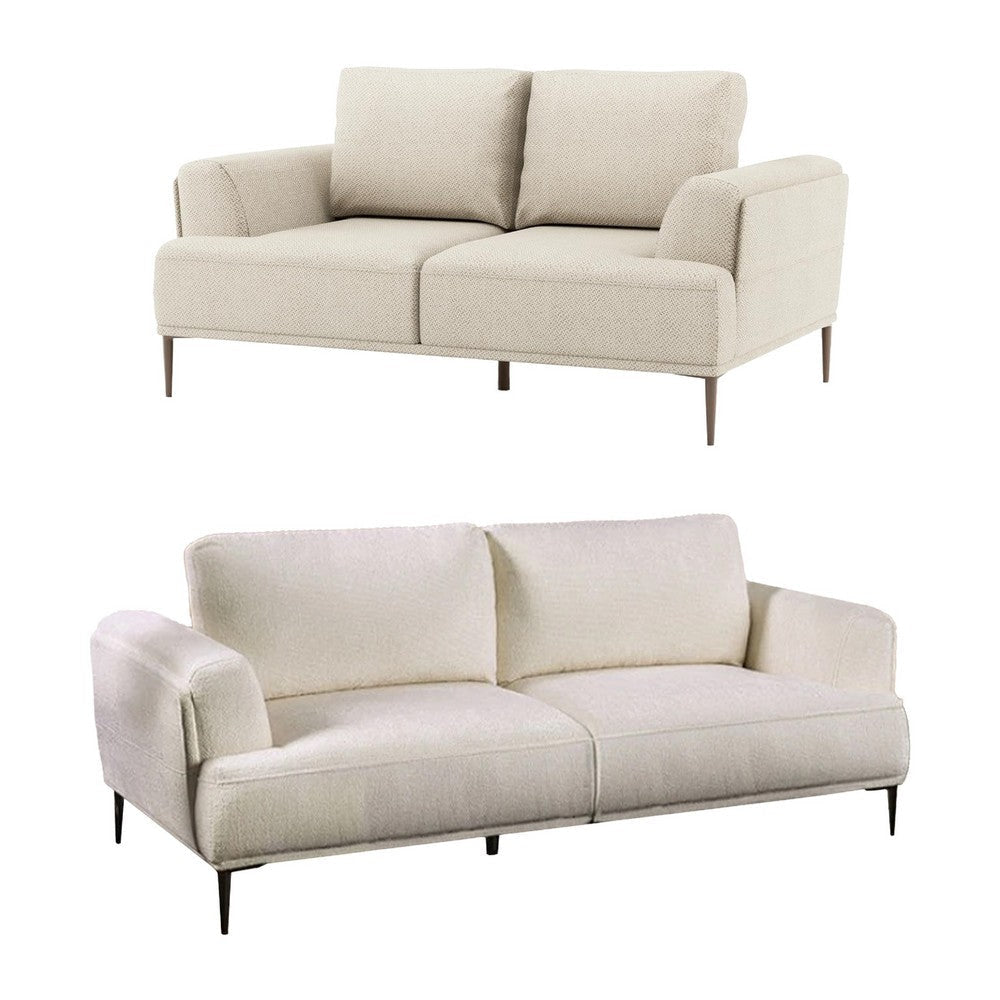 Batty Sofa and Loveseat Set | Modern White Chenille | Adjustable Back